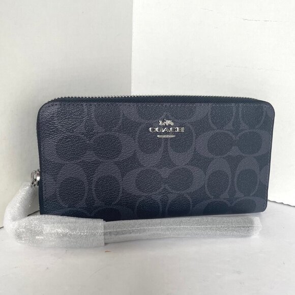 Coach Long Zip Around Wallet Blue Denim Signature Canvas Phone Wristlet C4452 - Picture 8 of 13